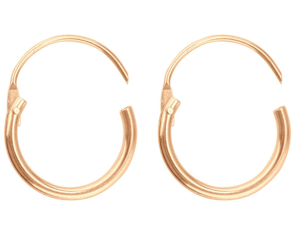 Rose Gold Hoop Earrings 9ct Rose Gold 11mm Creole Sleeper Earrings Hoops - PAIR