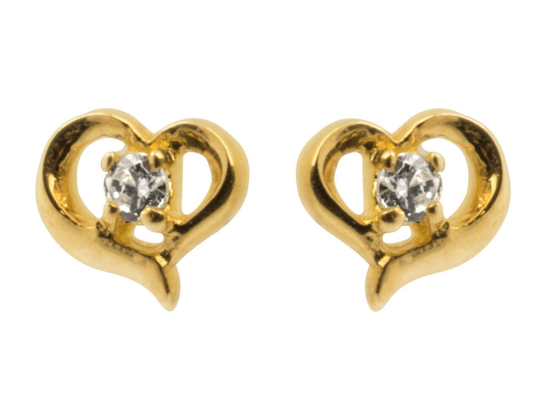 9ct Gold Heart Earrings Stud Synthetic DiamondEarrings New 9ct Yellow Gold Studs