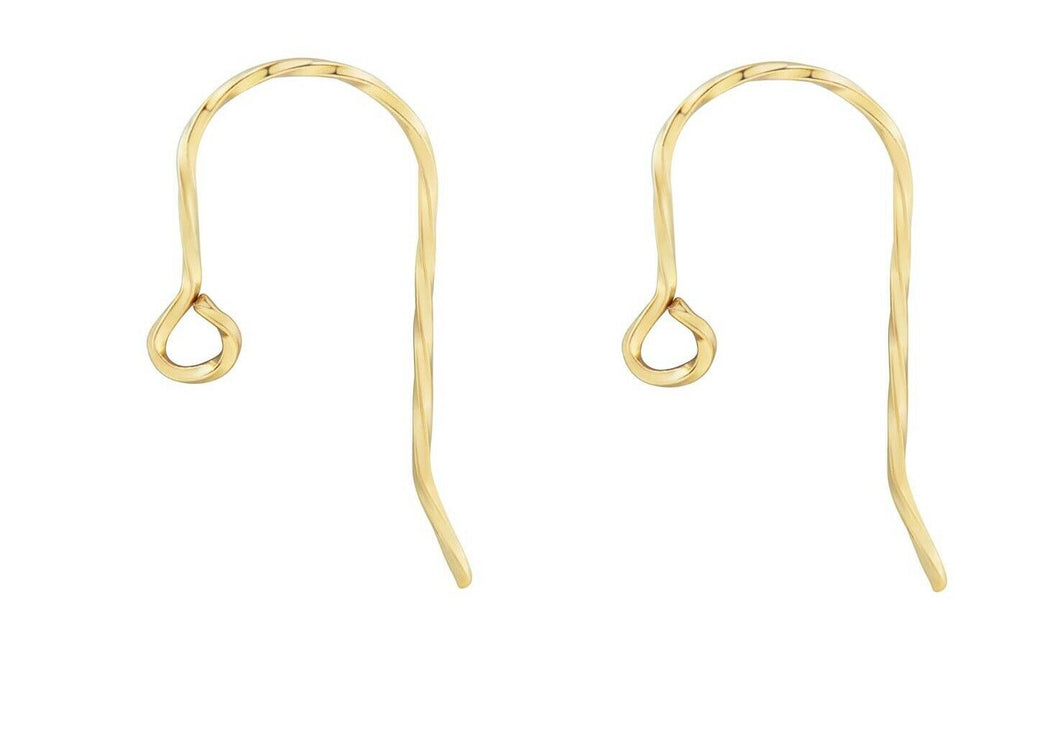 9ct yellow gold twisted hook earring jewellery wires earring fasteners 1 x Pair