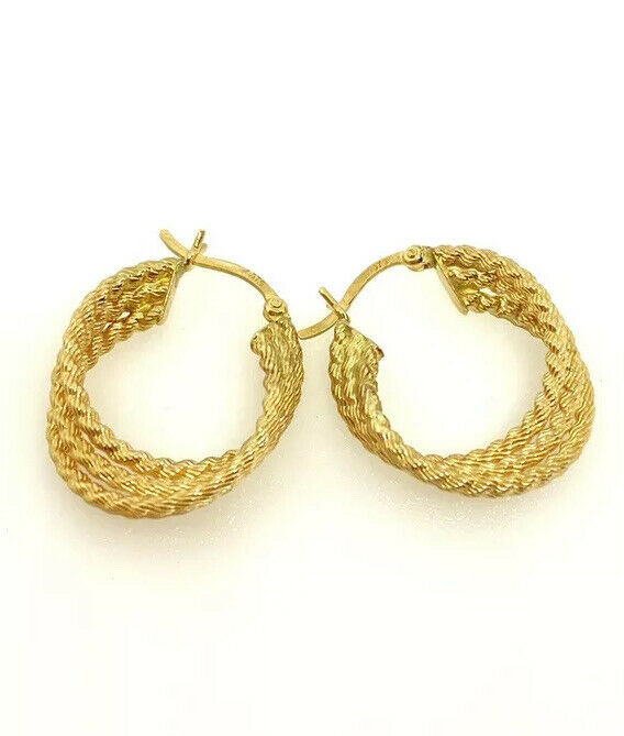 9ct Gold Rope Chain Style Earring Hoops Yellow Gold Triple Rope Hoops 9ct Yellow