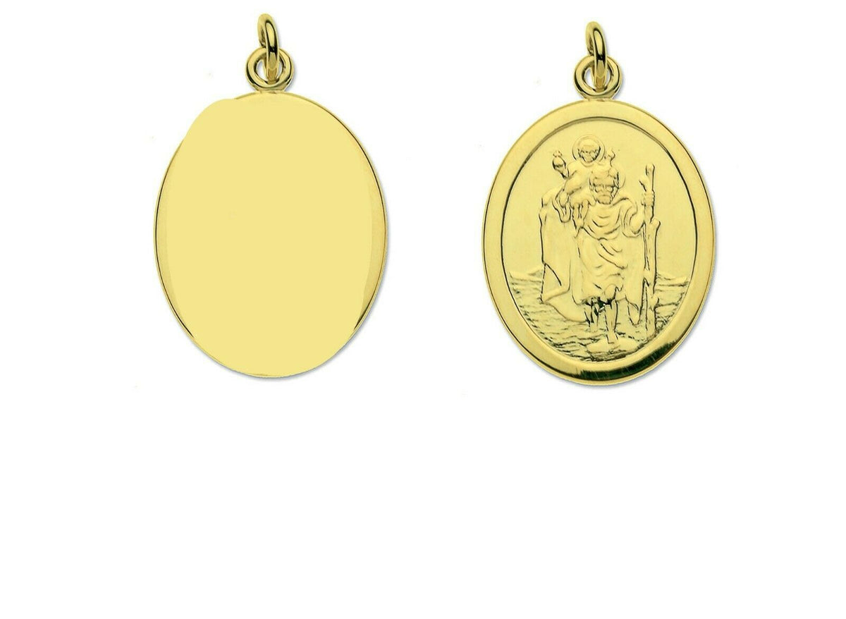St. Christopher Pendant 9ct Gold, Oval Saint Christopher Yellow Gold Traveller