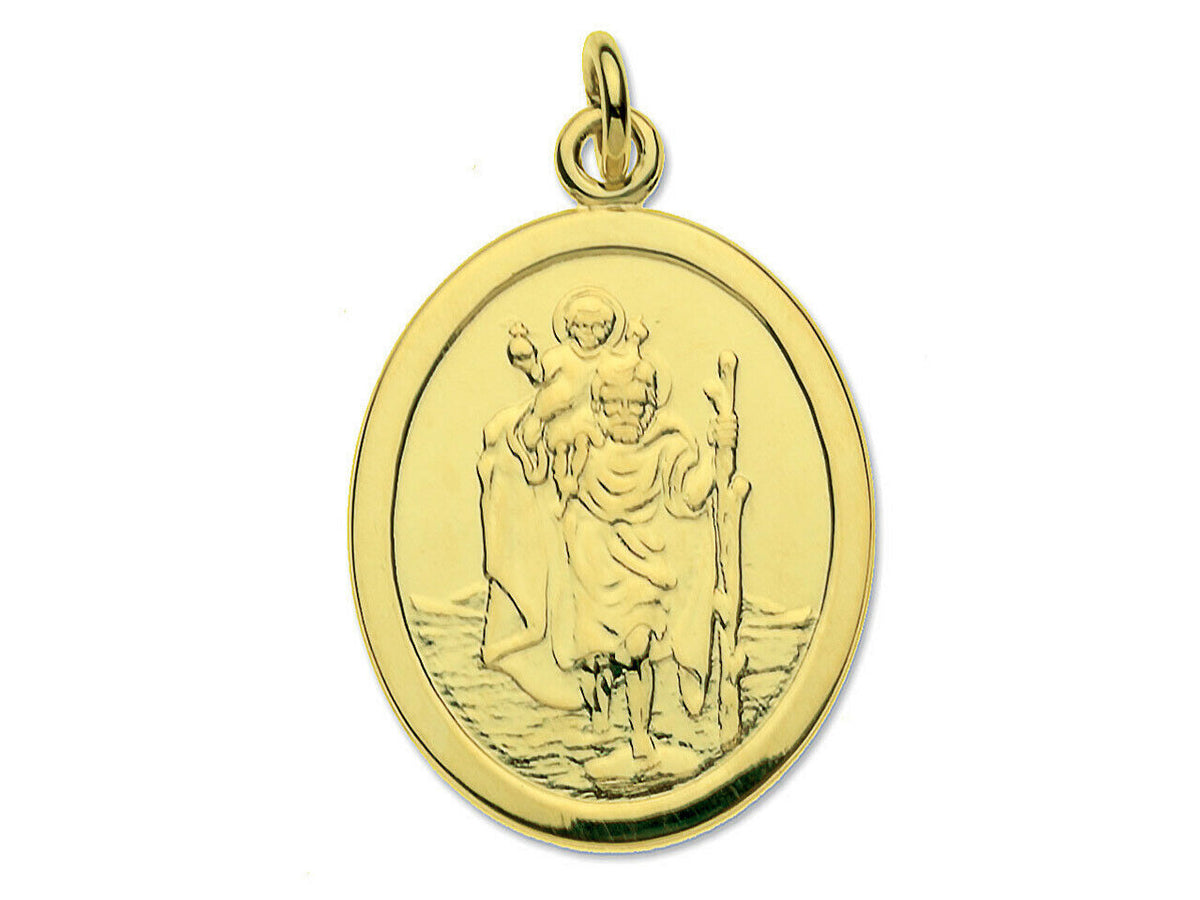 St. Christopher Pendant 9ct Gold, Oval Saint Christopher Yellow Gold Traveller