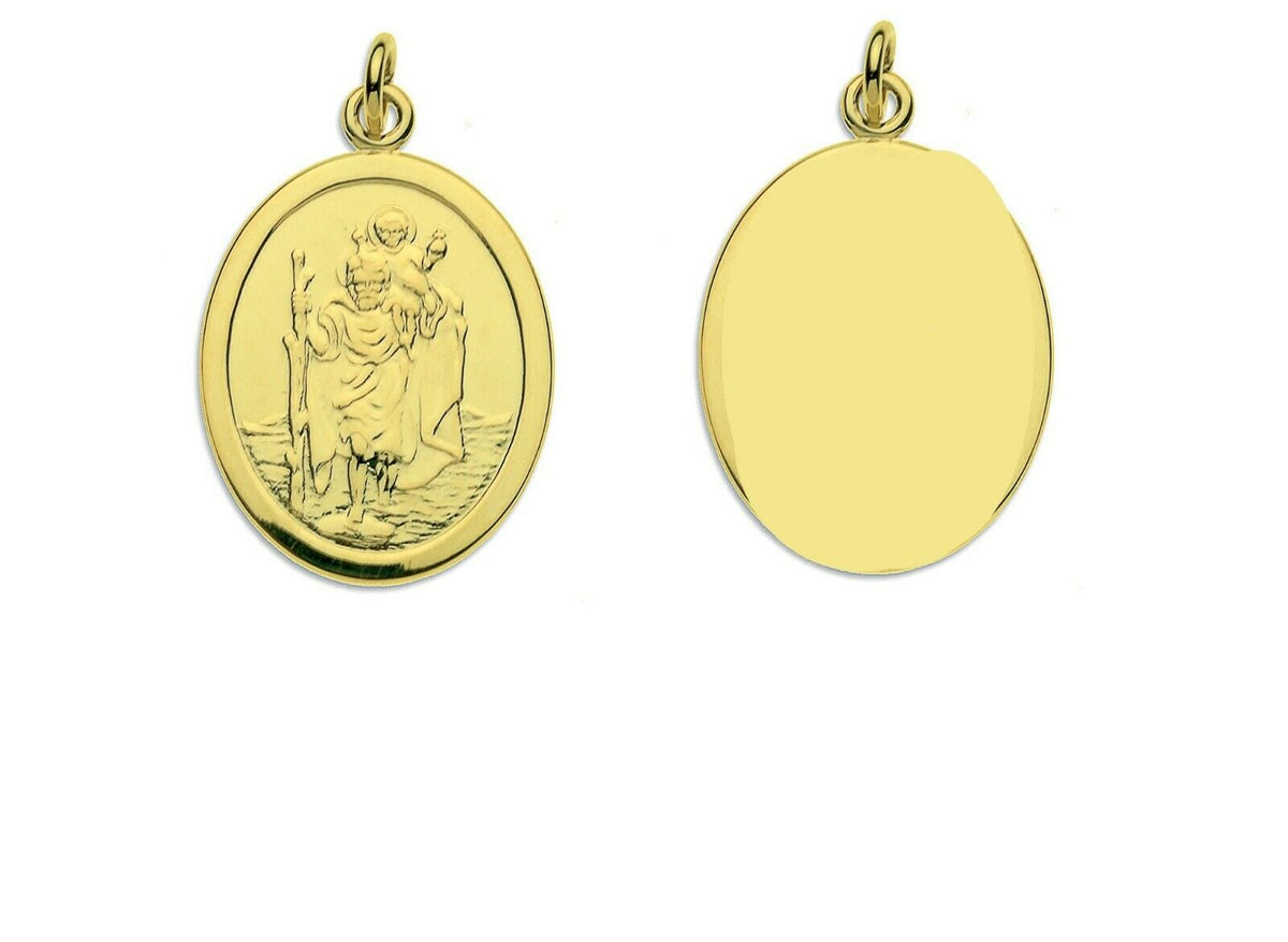 St. Christopher Pendant 9ct Gold, Oval Saint Christopher Yellow Gold Traveller