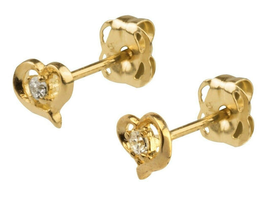Valentines Day Gift Gold Heart Earrings Stud Synthetic Diamond Earrings 9ct Gold
