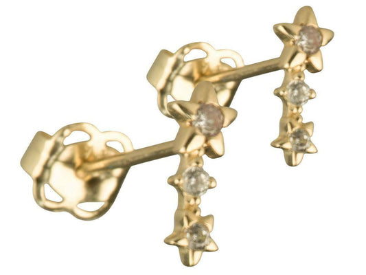 Starburst Gold Earrings Synthetic diamonds 9ct Yellow Gold Earrings Triple Star