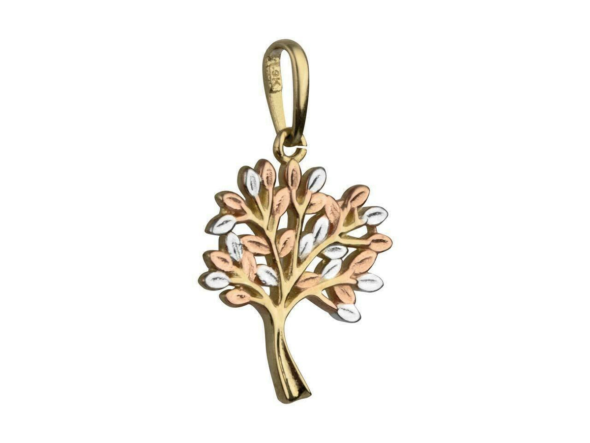 9ct Yellow Gold Tree Of Life Pendant Tri-Colour Tree Rose Yellow White Gold