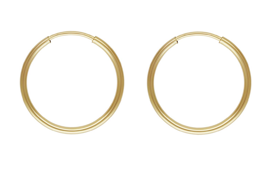 16mm Gold Hoop Earrings 14ct Gold Bonded Endless Hoop Earrings 14ct Gold x PAIR