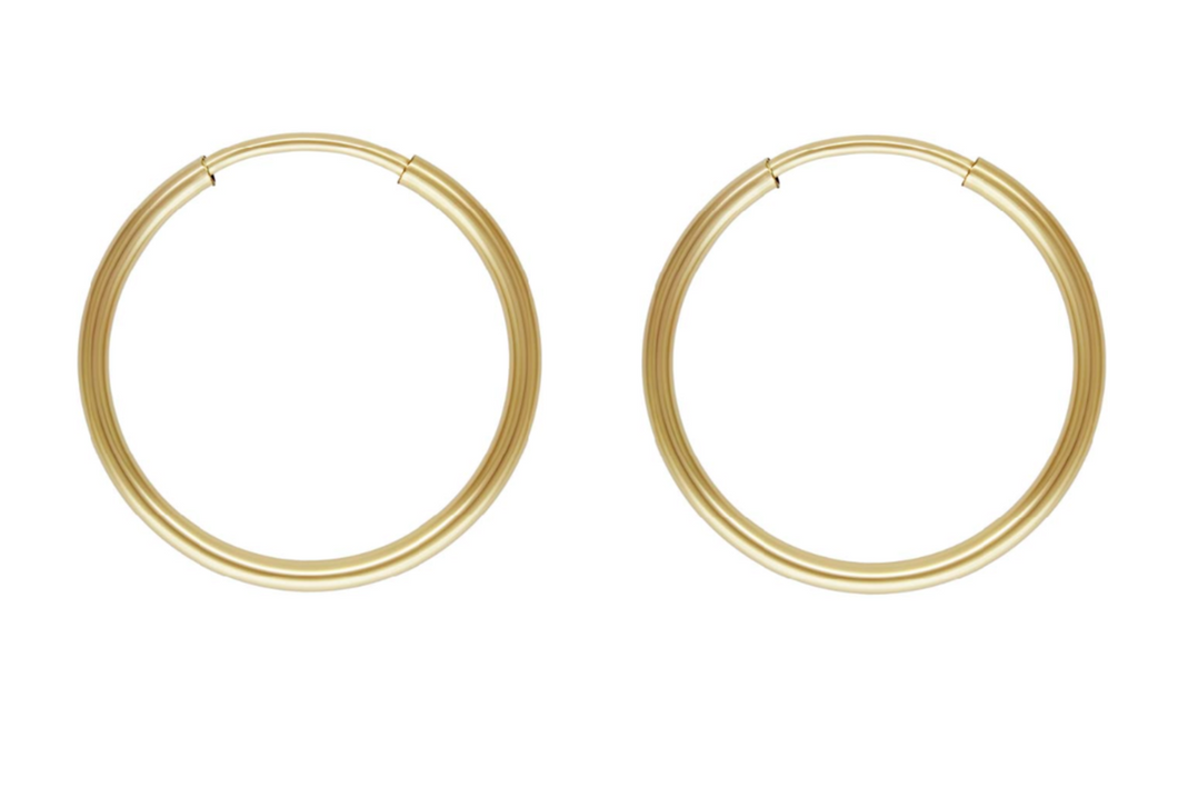 20mm Gold Hoop Earrings 14ct Gold Bonded Endless Hoop Earrings 14ct Gold x PAIR