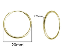 Load image into Gallery viewer, 20mm Gold Hoop Earrings 14ct Gold Bonded Endless Hoop Earrings 14ct Gold x PAIR
