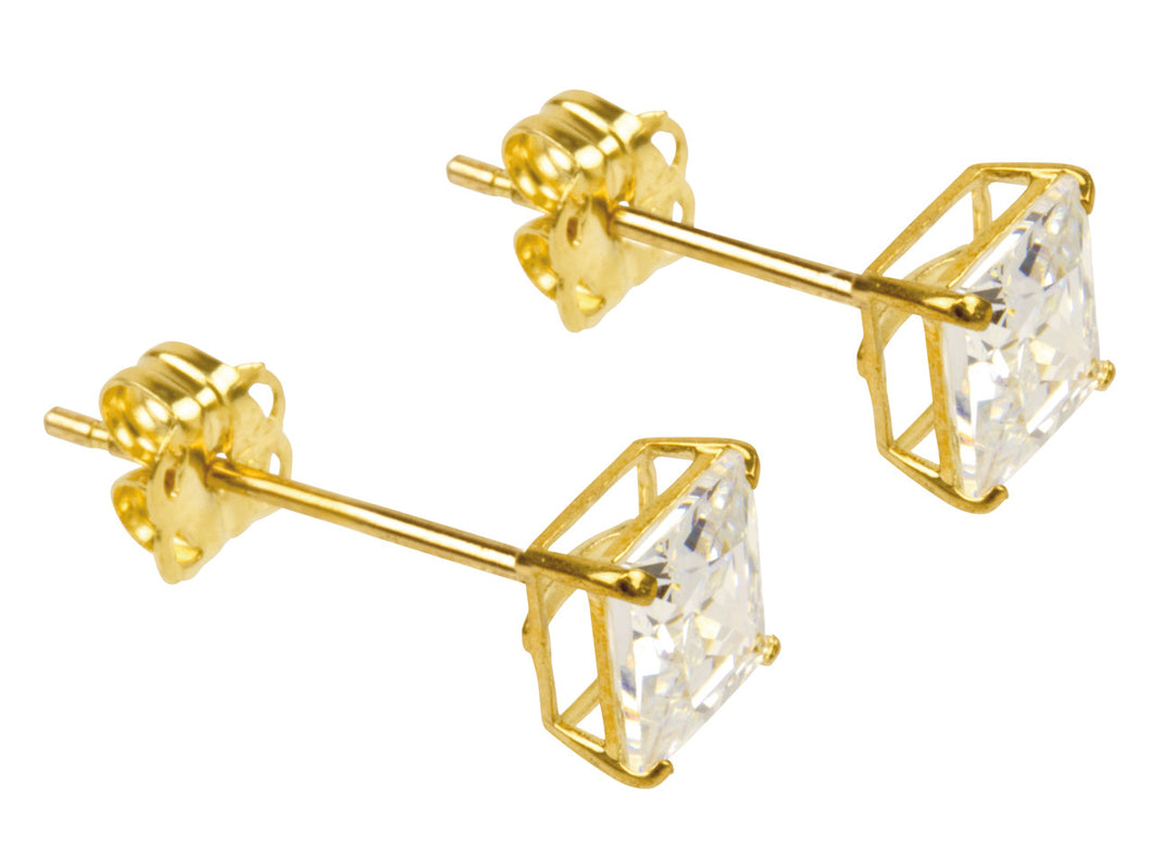 9ct Gold Princess Cut CZ stud Earrings - 4mm